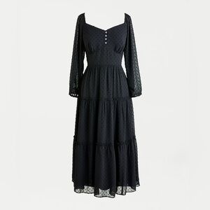 NWT J. Crew Tiered Long-Sleeve Midi Dress in Black Swiss Dot Sz 8